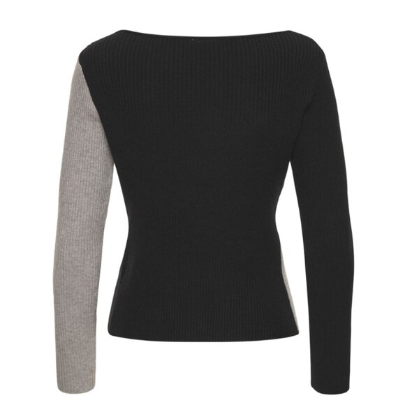 Brand New! Ivora Two Tone Criss Cross Slim Knit Top - Black & Grey (Small) - Picture 2 of 3